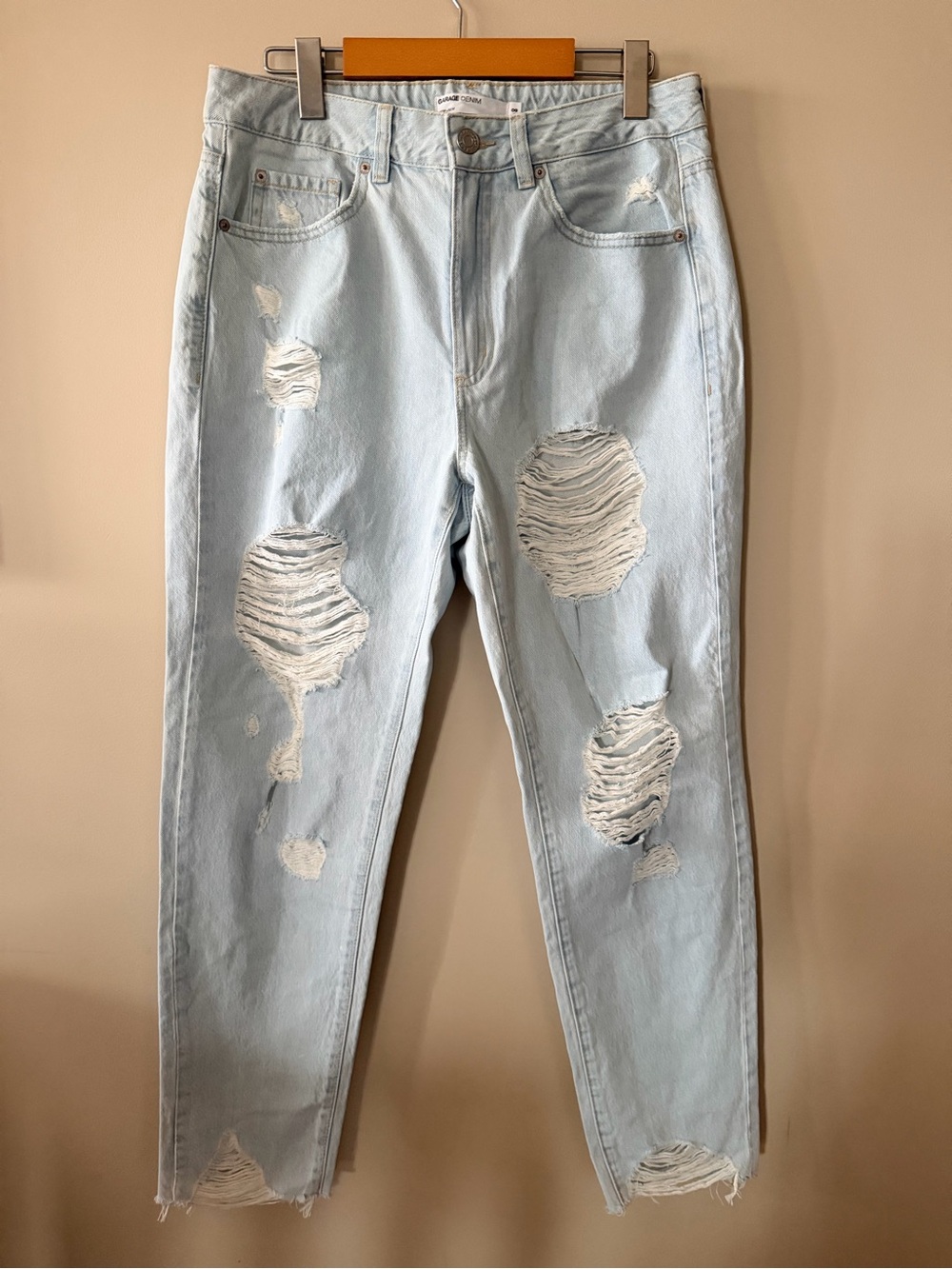 Garage - Women’s Light Blue Distressed High-Rise Mom Jeans